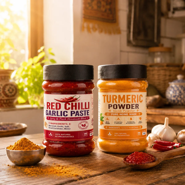 Pure Pantry Duo: Red Chilli Garlic Paste + Pure Haldi Bundle