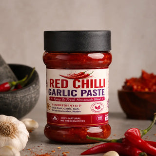 Red chilli garlic paste available in 250g, 500g and 1kg jars from Pure Mirch Masala