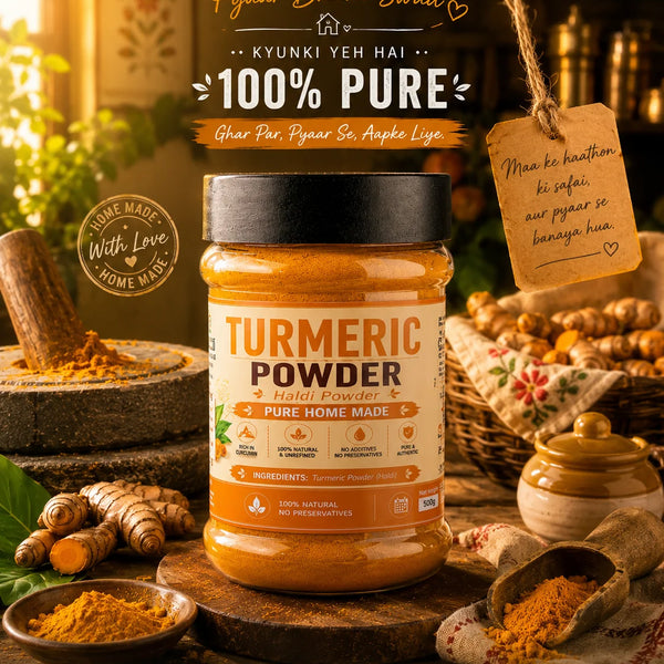  pure high-curcumin haldi powder showing natural golden colour, no artificial dye