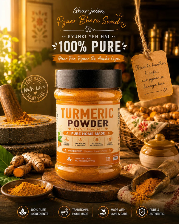  pure high-curcumin haldi powder showing natural golden colour, no artificial dye
