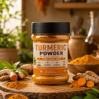 Pure Mirch Masala turmeric powder (haldi) pack on a kitchen counter in Pakistan